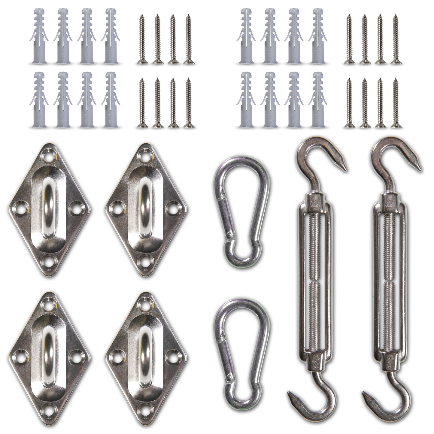 1500 LB Capacity Square & Rectangle Sun Shade Sail Installation Complete Hardware Kit - 6 Inches, 304 Stainless Steel
