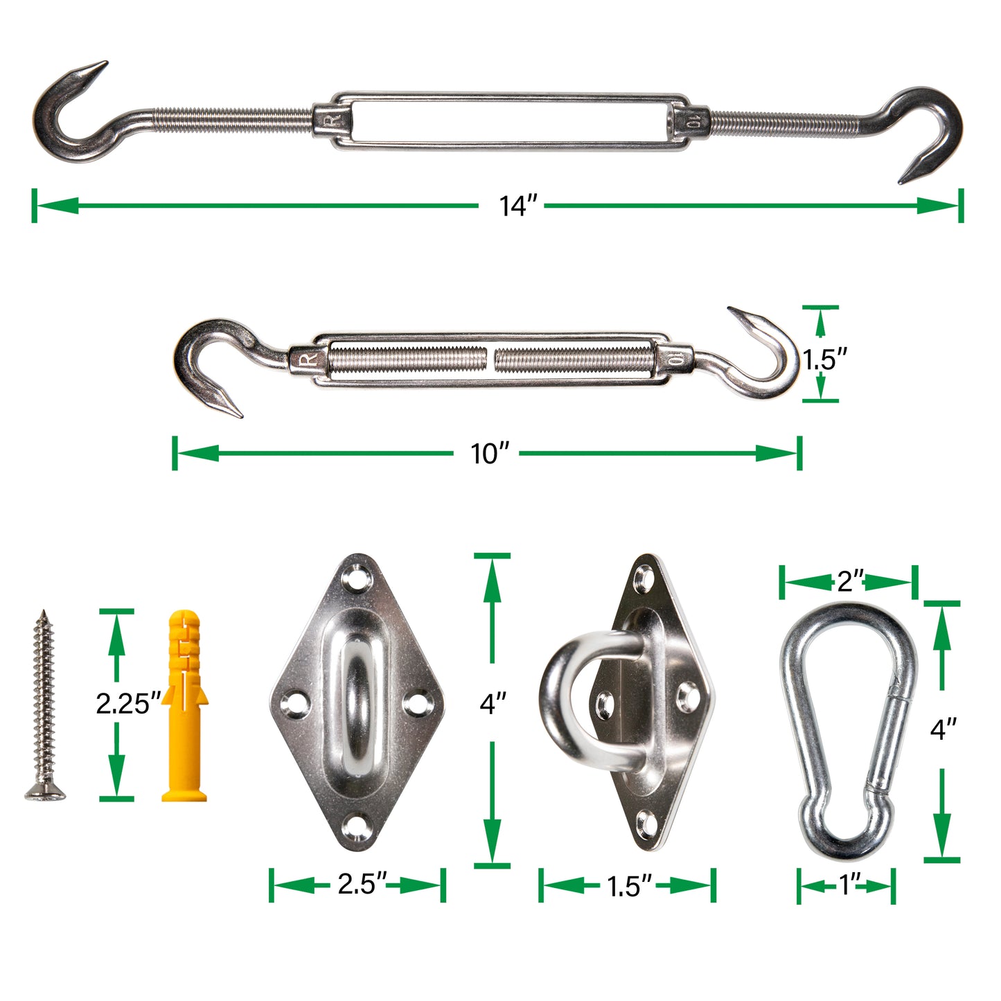 1500 LB Capacity Triangle Sun Shade Sail Installation Complete Hardware Kit - 6 Inches, 304 Stainless Steel, Anti Rust