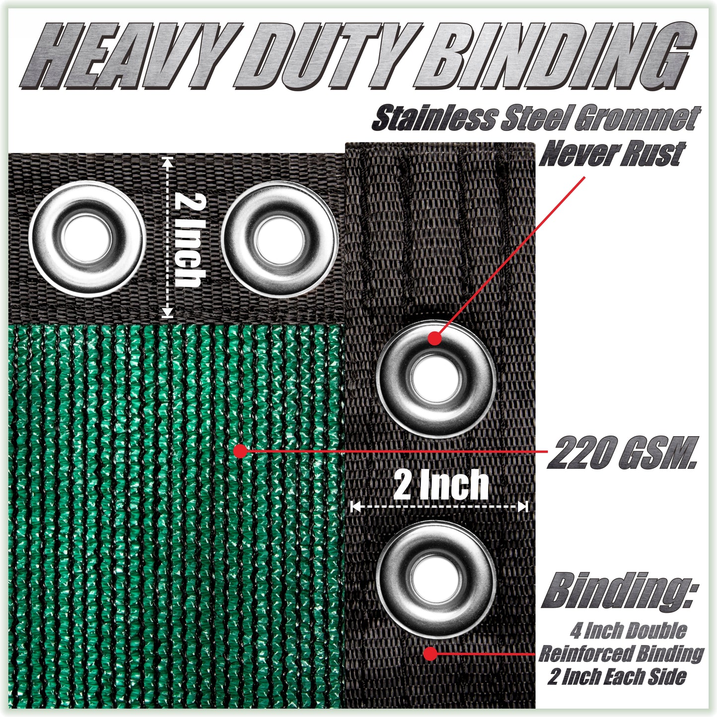 Heavy Duty PLUS Fence Privacy Screen Cover Windscreen with Heavy Duty Brass Grommets, Commercial Grade - 220 GSM | 4 Sizes & 5 Colors