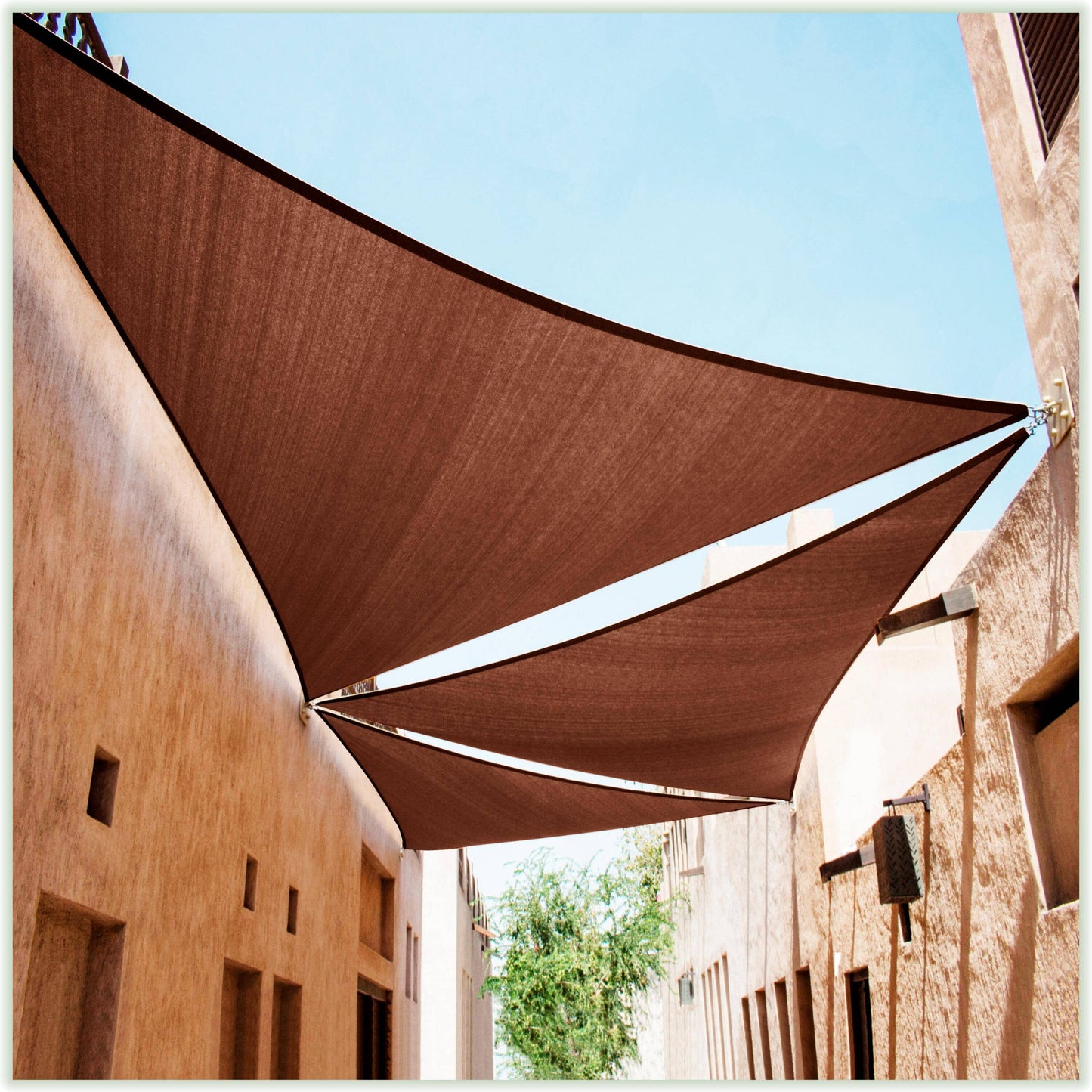 Equilateral Triangle Sun Shade Sail Canopy, Commercial Grade, 11 Sizes, 8 Colors Sun Shade Sail Colourtree 32' x 32' x 32' Brown