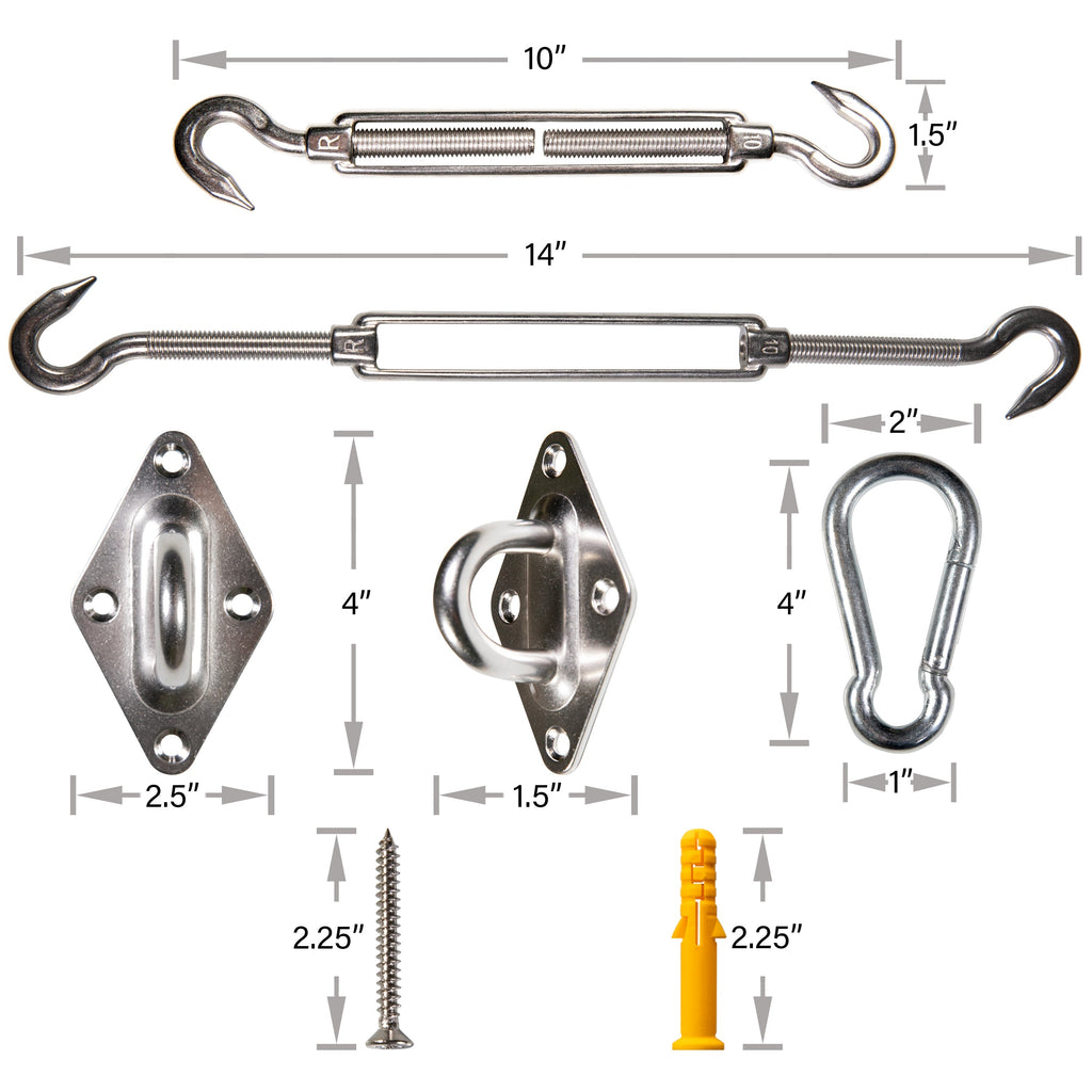 ShadeMart 10" Heavy Duty Stainless Steel Shade Sail Hardware Kit – Square / Rectangle 2