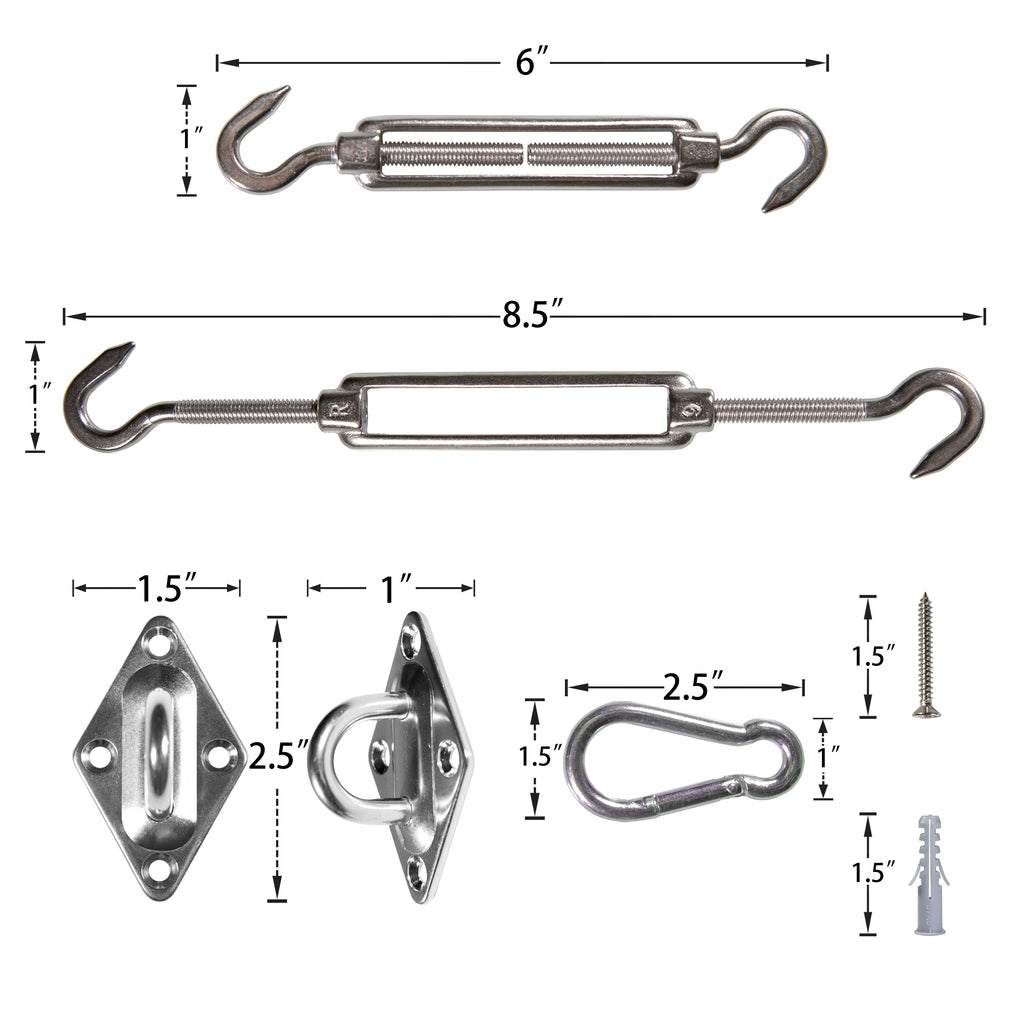 ShadeMart 6" Stainless Steel Shade Sail Hardware Kit – Square / Rectangle 2