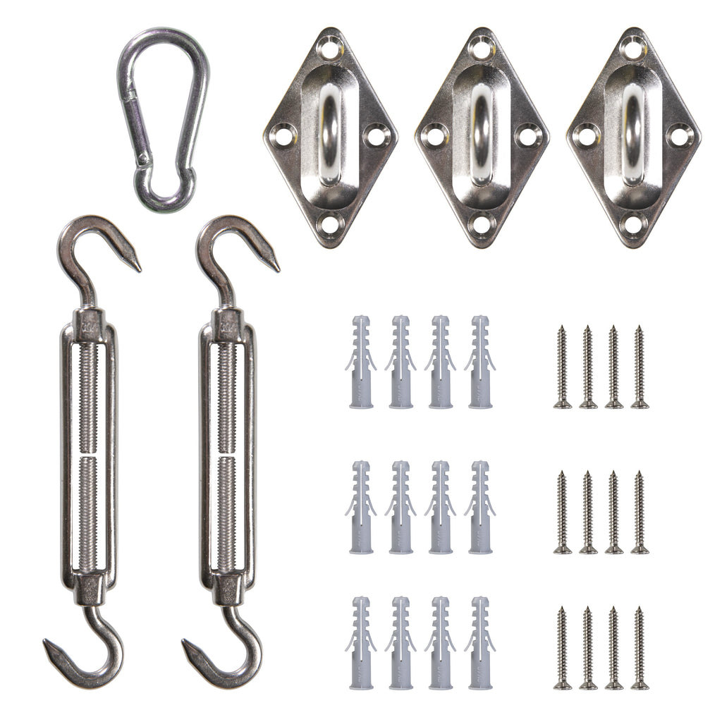 Triangle Sun Shade Sail + Hardware Kit & 3 Stainless Steel Cables Combo 2