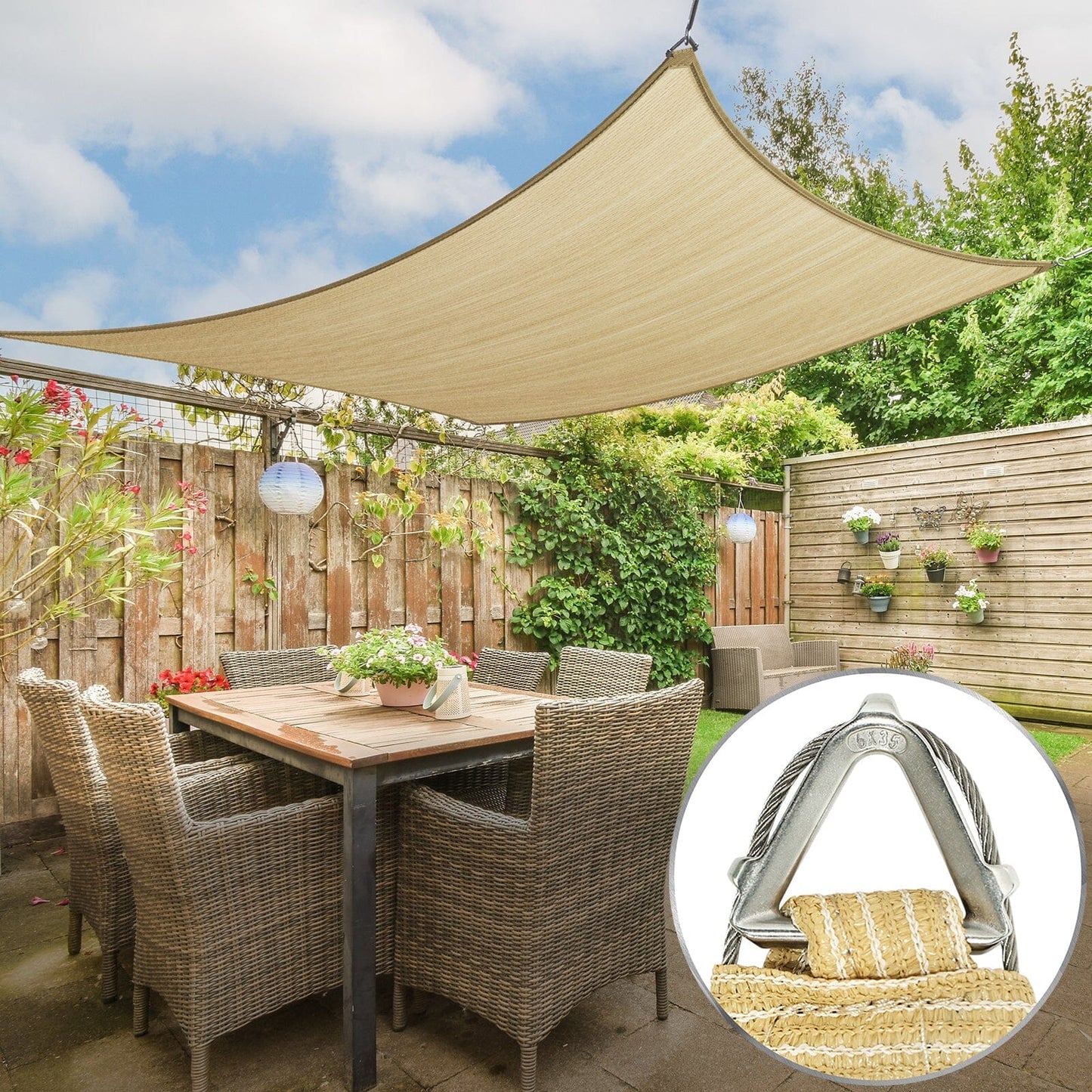 Colourtree Rectangle Pro Ring Shade Sail Colourtree Beige 12 x 12(ft.) 
