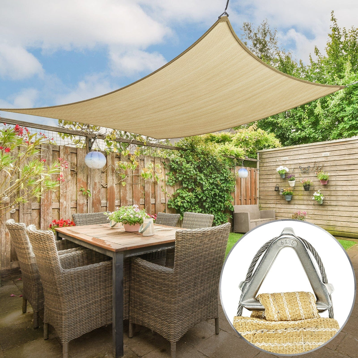 Colourtree Rectangle Pro Ring Shade Sail Colourtree Beige 12 x 12(ft.) 