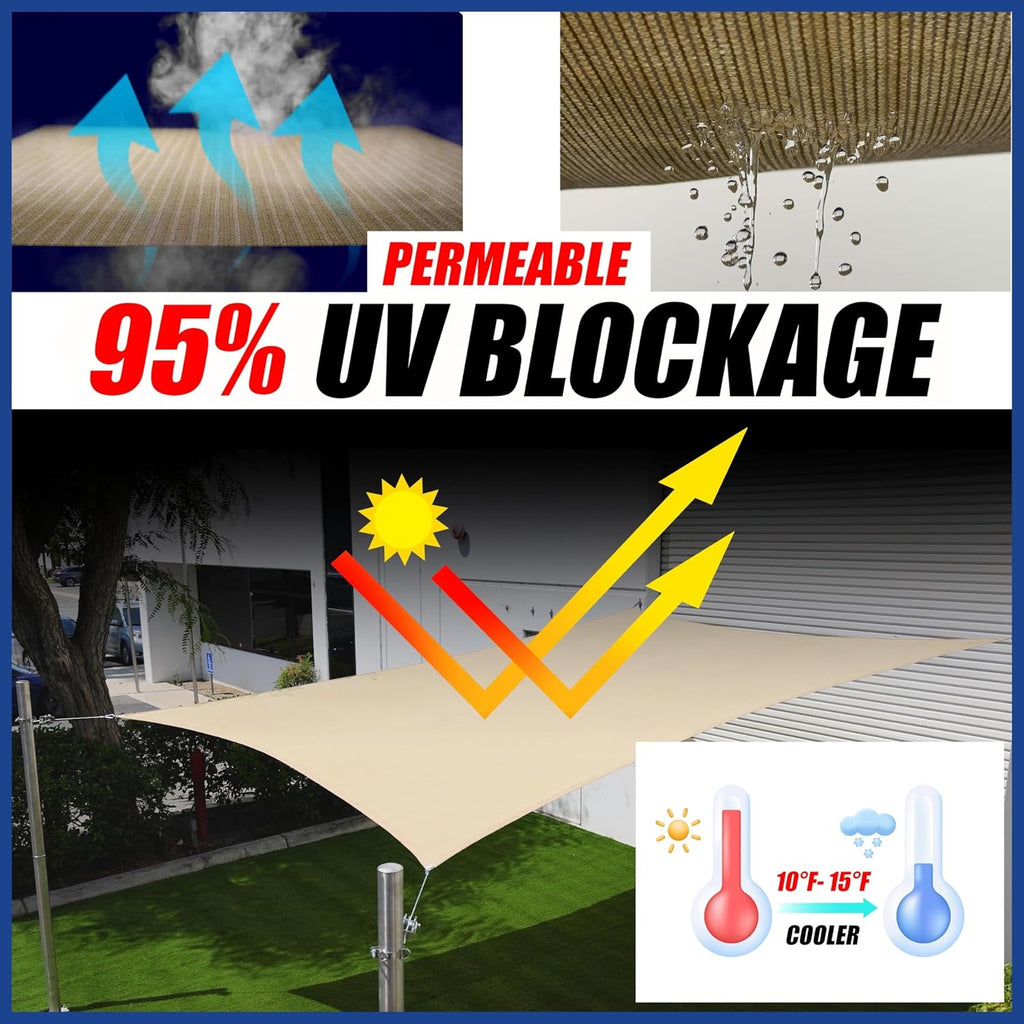 Triangle Sun Shade Sail + Hardware Kit & 3 Stainless Steel Cables Combo 4