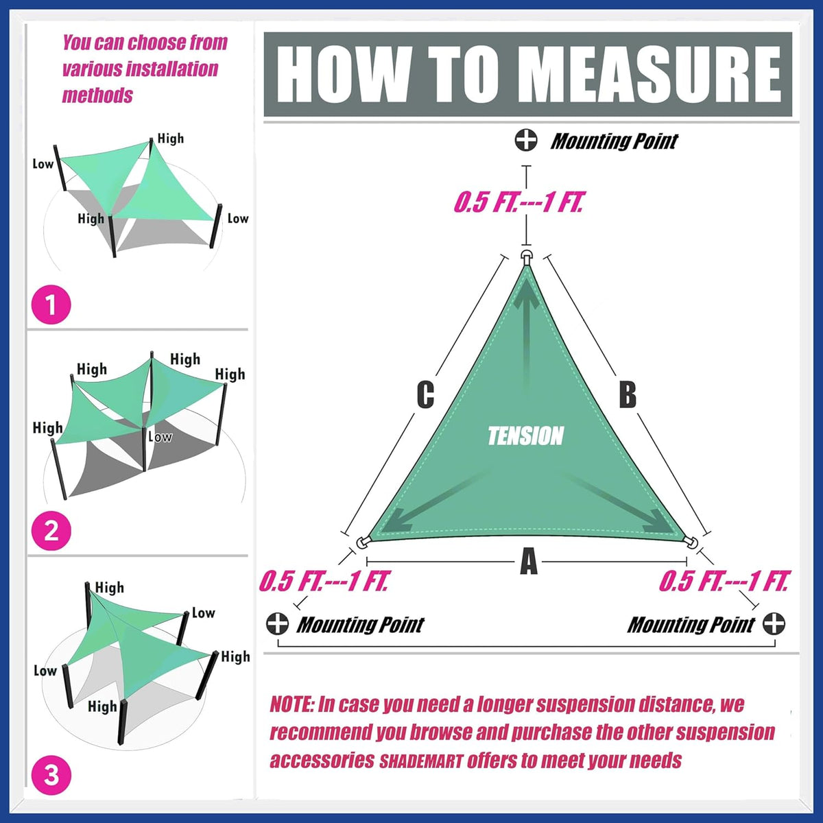 Triangle Sun Shade Sail + Hardware Kit & 3 Stainless Steel Cables Combo 8