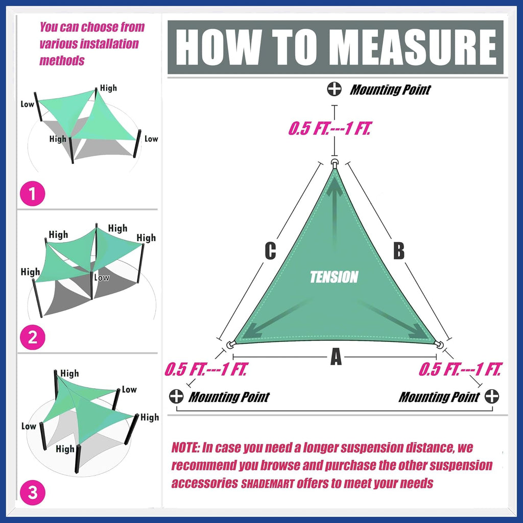Right Triangle Sun Shade Sail + 6" Stainless Steel Hardware Kit Combo 7