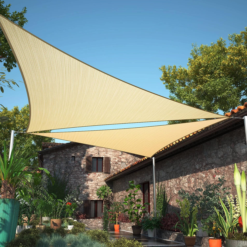 Triangle Sun Shade Sail + Hardware Kit & 3 Stainless Steel Cables Combo 1