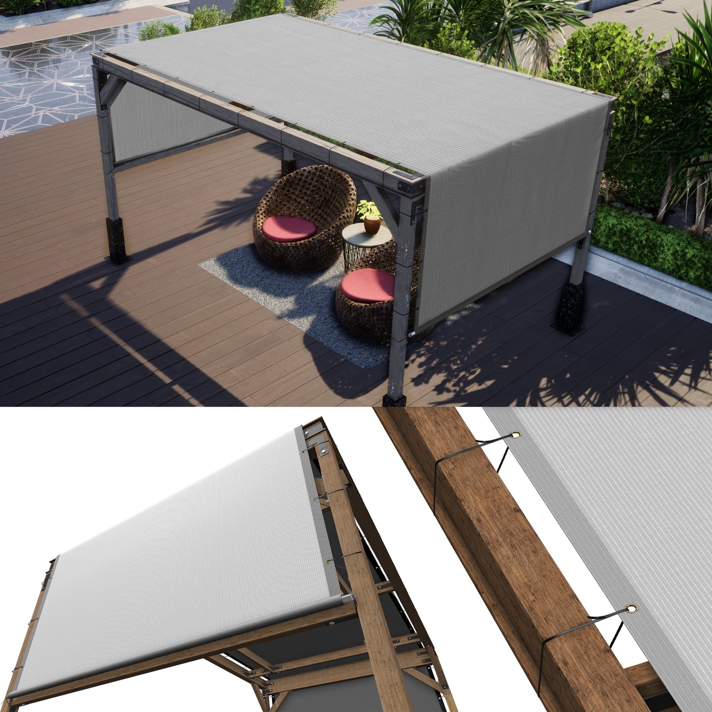 ColourTree Waterproof Pergola Cover Replacement Sun Shade Canopy Commercial Grade 260 GSM Cloth for Outdoor Patio with Weighted Rodsand Hardware TMD