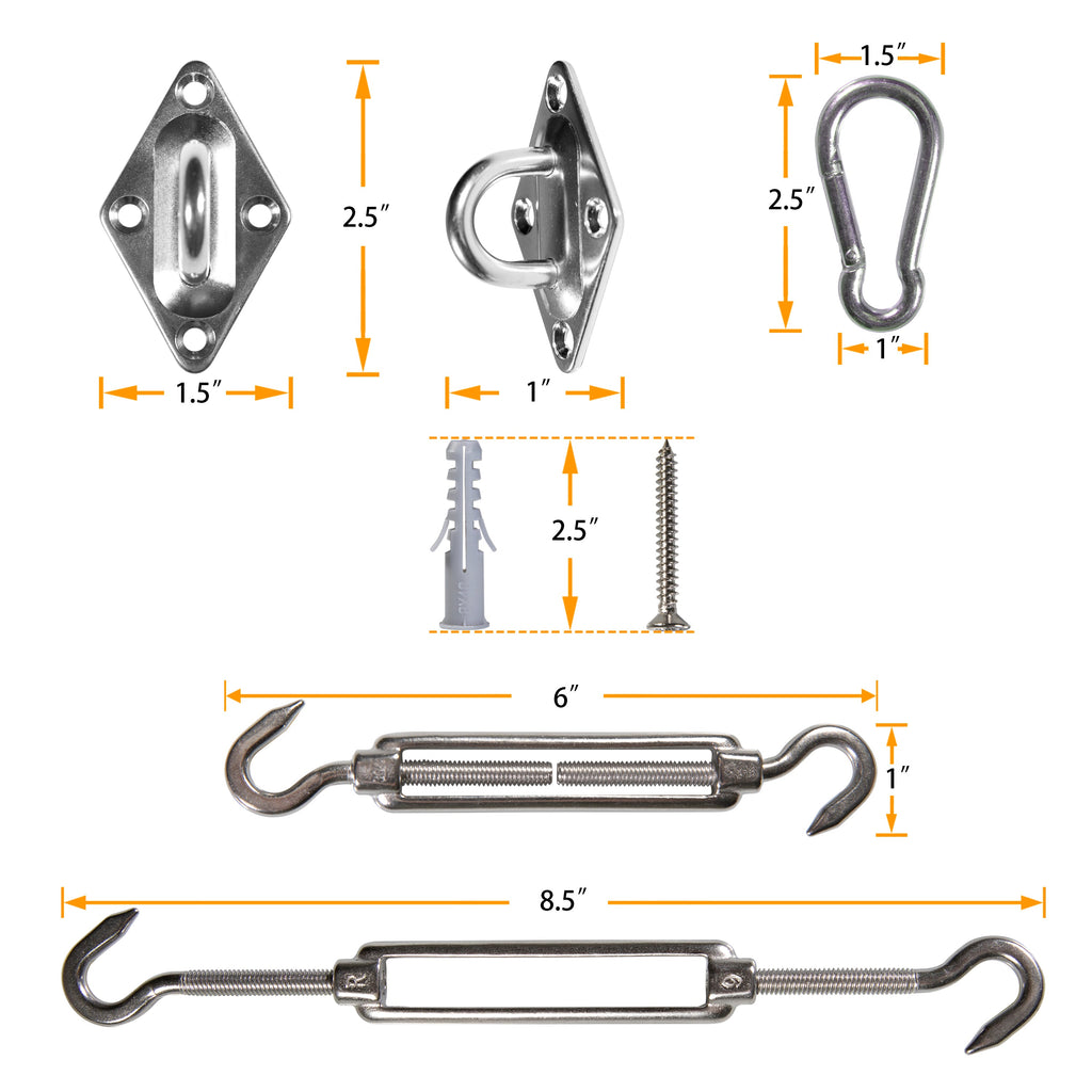 ShadeMart 6" Stainless Steel Shade Sail Hardware Kit – Triangle 2