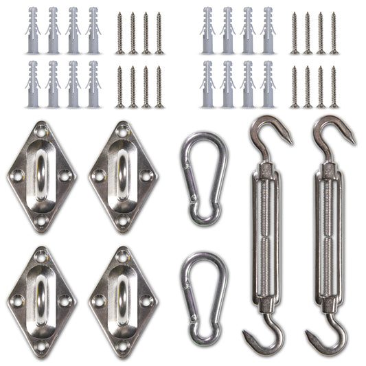 Square and Rectangle Sun Shade Sail Canopy Awning Installation Whole Set of Hardware Kits - 24 PC Hardware Kits, 48 ft (12 ft x 4) Cable Wire Ropes